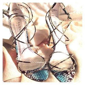 Guess by Marciano Teal/Black/Gray Snakeskin Pumps